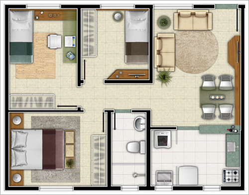 Plantas de casas com 3 quartos