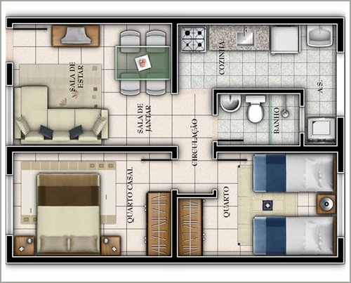 5 modelos de plantas de casas com 2 quartos