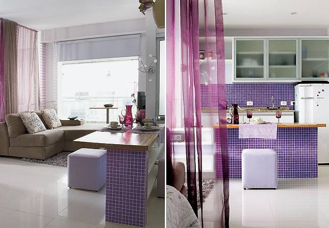 Cozinha com pastilha lilás